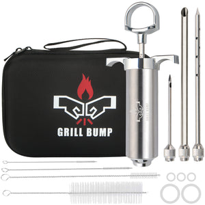 GRILL BUMP Meat Injector Syringe Kit with 3 Professional Marinade Injector Needles and Travel Case for BBQ Grill Smoker, Turkey and Brisket; 2-oz Large Capacity, Both Paper User Manual and E-Book