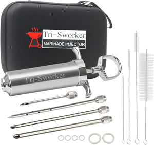 Meat Injectors for Smoking with Case and 4 Flavor Food Injector Syringe Needles, Injector Marinades for Meat, Turkey, Brisket; 2-oz; Including Paper and E-Book (PDF) User Manual