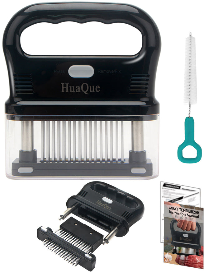 HuaQue Meat Tenderizer Tool, Detachable 48-Blade Stainless Steel Steak Tenderizer Needles for Tenderizing Beef/Chicken/Pork, Dishwasher Safe, Cleaning Brush/User Manual/Recipe Ebook (PDF) Included