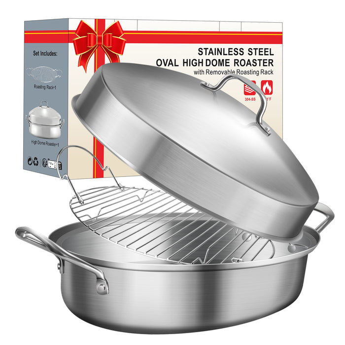 GRILL BUMP Roasting Pan, Turkey Roasting Pan with Rack and Lid for Chicken in Kitchen Thanksgiving Christmas, Gifts for Women Mother Wife Men, 21 Inch