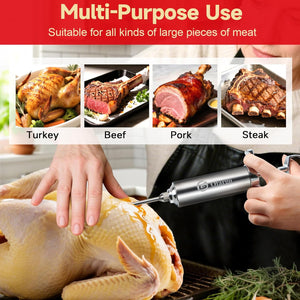 304-Stainless Steel Meat Injector Syringe with 4 Marinade Needles and Travel Case for BBQ Grill Smoker, gifts for men dad husband in Thanksgiving Christmas day