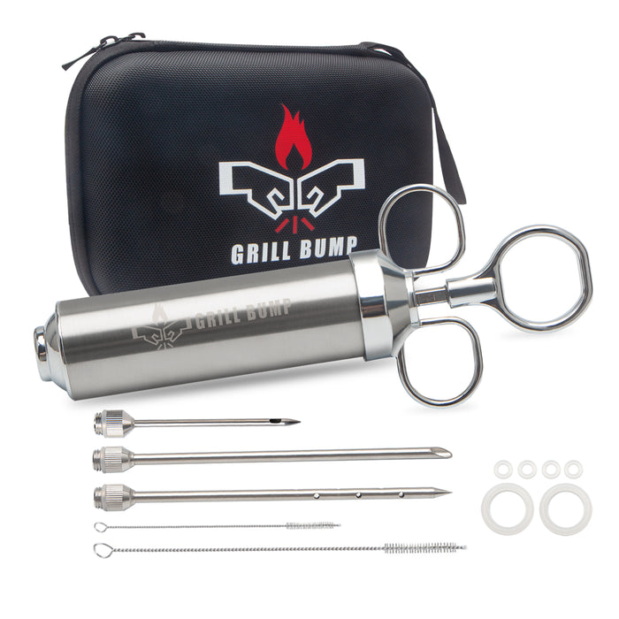 GRILL BUMP Meat Injector Syringe Kit for Smoker with 3 Flavor Food Injector Syringe Meat Needles, Injection Marinades Brine for Meat, Turkey; 2-oz, Including Paper and E-Book (PDF) User Manual