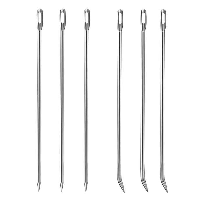 Meat Trussing Needles, Roasting Trussing Needles for Lacing Roast Turkey, Chicken, Pork Skin, Whole Hog, Lamb, and Rotisserie Pig; 3pcs Curved Needles and 3pcs Straight Needles; 6pcs in ALL