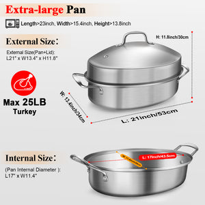 GRILL BUMP Roasting Pan, Turkey Roasting Pan with Rack and Lid for Chicken in Kitchen Thanksgiving Christmas, Gifts for Women Mother Wife Men, 21 Inch