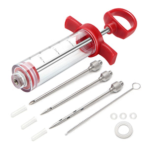 Meat Injector, TGE-V 1-oz Plastic BBQ Marinade Injector Kit, Turkey Injector Syringe (3 Stainless Steel Meat Needles +3 Replacement O Rings + 1 Cleaning Brush) for Turkey Smoked BBQ Grill