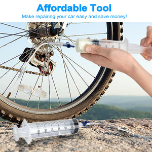 ColCospie Tubeless Sealant Injector Kit for Bicycle with 2 hoses, Cycling Bike Tire No Tubes Sealant Plastic Syringe 60ML
