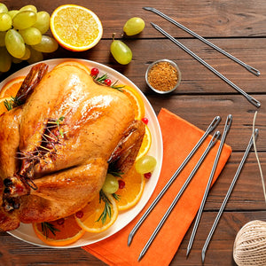 Meat Trussing Needles, Roasting Trussing Needles for Lacing Roast Turkey, Chicken, Pork Skin, Whole Hog, Lamb, and Rotisserie Pig; 3pcs Curved Needles and 3pcs Straight Needles; 6pcs in ALL