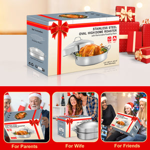 GRILL BUMP Roasting Pan, Turkey Roasting Pan with Rack and Lid for Chicken in Kitchen Thanksgiving Christmas, Gifts for Women Mother Wife Men, 21 Inch