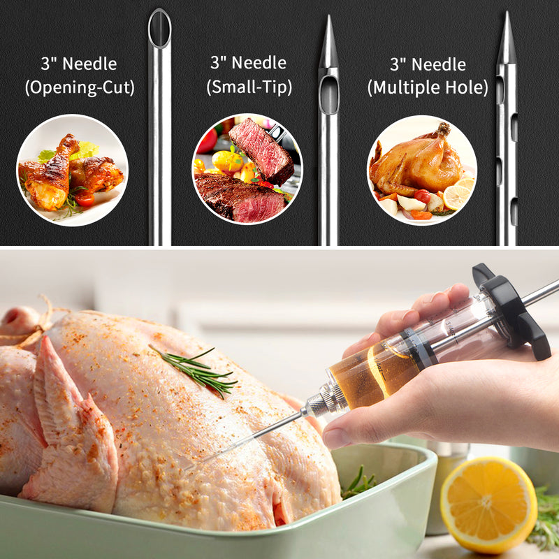 Injector Cooking Tri-Sworker Plastic Meat Injector Kit for Smoker with 3 Flavor Food Sy ...