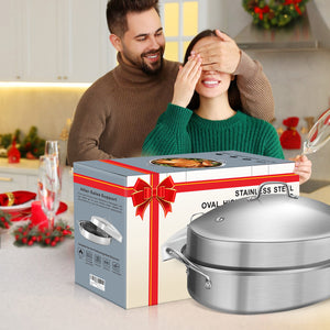 GRILL BUMP Roasting Pan, Turkey Roasting Pan with Rack and Lid for Chicken in Kitchen Thanksgiving Christmas, Gifts for Women Mother Wife Men, 21 Inch