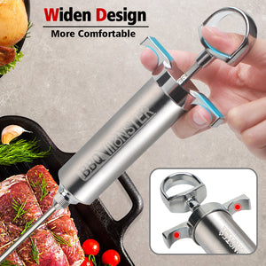 BBQ Monster Meat Injector Syringe Kit with 4 Professional Marinade Injector Needles for BBQ Grill Smoker, Turkey and Brisket; 2-oz Large Capacity, Including Paper User Manual, Recipe E-Book (PDF)