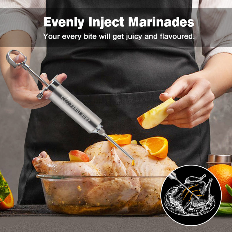 Buco Ranch Injection Tool GRILL BUMP Meat Injector Syringe Kit with 3 Professional Marinade Inje ...
