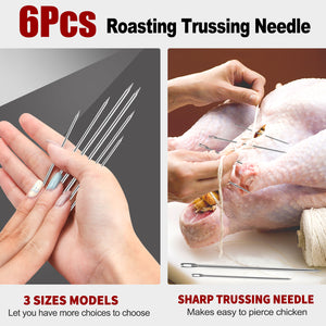 Meat Trussing Needles, Roasting Trussing Needles for Lacing Roast Turkey, Chicken, Pork Skin, Whole Hog, Lamb, and Rotisserie Pig; Two of Each Size 4.9/5.7/7inch, 6pcs in ALL