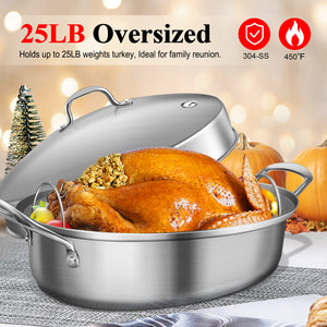GRILL BUMP Roasting Pan, Turkey Roasting Pan with Rack and Lid for Chicken in Kitchen Thanksgiving Christmas, Gifts for Women Mother Wife Men, 21 Inch