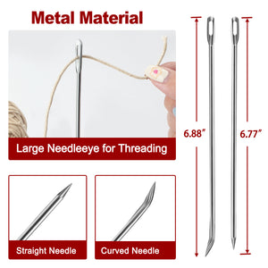 Meat Trussing Needles, Roasting Trussing Needles for Lacing Roast Turkey, Chicken, Pork Skin, Whole Hog, Lamb, and Rotisserie Pig; 3pcs Curved Needles and 3pcs Straight Needles; 6pcs in ALL