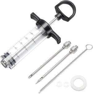Meat Injector, Meat Injectors for Smoking, Meat Injector Syringe Comes with 2 Marinade Injector Needles; Injector Marinades for Meats, Turkey, Chicken; User Manual Included, 1-oz