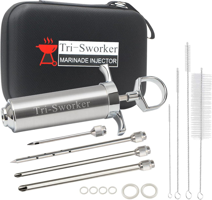 Meat Injectors for Smoking with Case and 4 Flavor Food Injector Syringe Needles, Injector Marinades for Meat, Turkey, Brisket; 2-oz; Including Paper and E-Book (PDF) User Manual