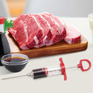 Meat Injector, Plastic Marinade Turkey Injector Syringe with Screw-on Meat Needle for Smoker BBQ Grill, 1-oz, Red, Recipe E-Book (Download PDF)