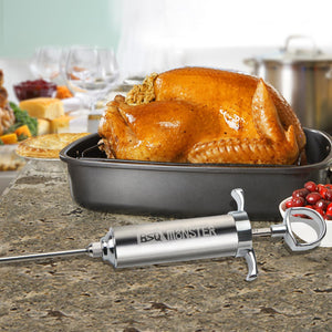 BSQ MONSTER Meat Injector Syringe Kit with 4 Professional Marinade Injector Needles for BBQ Grill Smoker, Turkey and Brisket; 2-oz Large Capacity, Including Paper User Manual, Recipe E-Book (PDF)