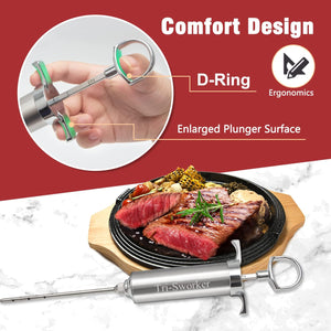 Meat Injectors for Smoking with Case and 4 Flavor Food Injector Syringe Needles, Injector Marinades for Meat, Turkey, Brisket; 2-oz; Including Paper and E-Book (PDF) User Manual