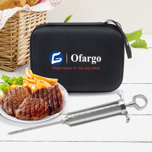 Ofargo Meat Injector Kit for Smoker with 3 Marinade Flavor BBQ  Injector Syringe Needles, Injector Marinades for Meats, Turkey, Brisket; 2-oz; Paper and E-Book (PDF) User Manual Included