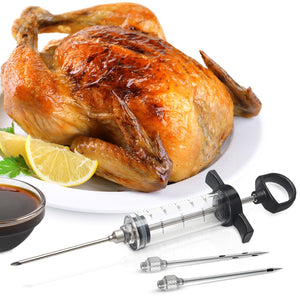 Tri-Sworker Plastic Meat Injector Kit for Smoker with 3 Flavor Food Syringe Needles, Ideal for Injecting Marinade into Turkey, Meat, Brisket; 1-OZ; Including Paper User Manual, Recipe E-Book (PDF)