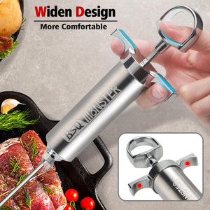 BSQ MONSTER Meat Injector Syringe Kit with 4 Professional Marinade Injector Needles for BBQ Grill Smoker, Turkey and Brisket; 2-oz Large Capacity, Including Paper User Manual, Recipe E-Book (PDF)