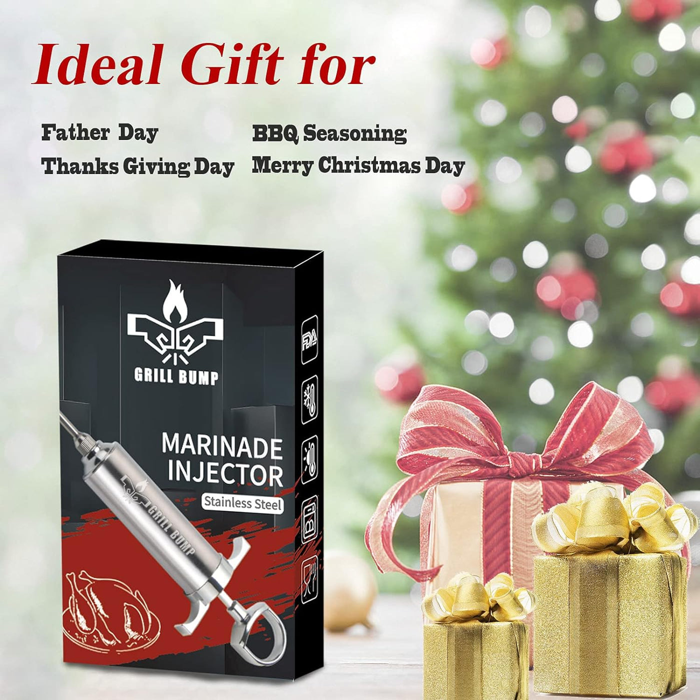 J&B Goods Professional Automatic BBQ Meat Marinade Injector Gun Kit With Case, 2 Oz Large Capacity Barrel And 4 Commercial Grade Marinade Needles