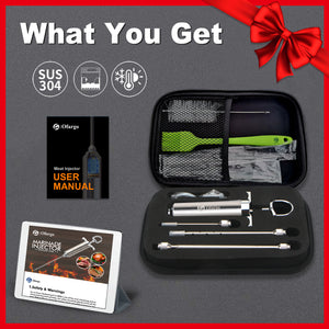 Ofargo 304-Stainless Steel Meat Injector Syringe with 4 Marinade Needles and Travel Case for BBQ Grill Smoker, 2-oz Large Capacity, Both Paper User Manual and E-Book Recipe