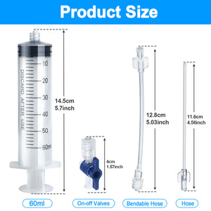 ColCospie Tubeless Sealant Injector Kit for Bicycle with 2 hoses, Cycling Bike Tire No Tubes Sealant Plastic Syringe 60ML