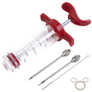Plastic Marinade Injector Syringe with Screw-on Meat Needle for BBQ Grill, 1-oz, Red, Recipe E-Book (Download PDF)