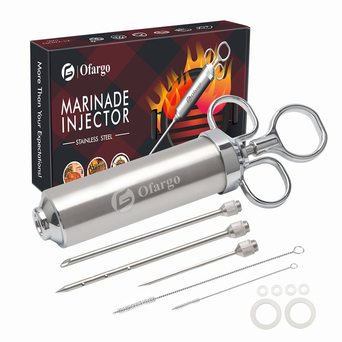 Ofargo Meat Injector, Meat Injectors for Smoking with 3 Marinade Injector Needles; Injector Marinades for Meats, Turkey, Brisket; 2-oz