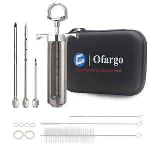 Ofargo Meat Injector Kit for Smoker with 3 Marinade Flavor BBQ  Injector Syringe Needles, Injector Marinades for Meats, Turkey, Brisket; 2-oz; Paper and E-Book (PDF) User Manual Included