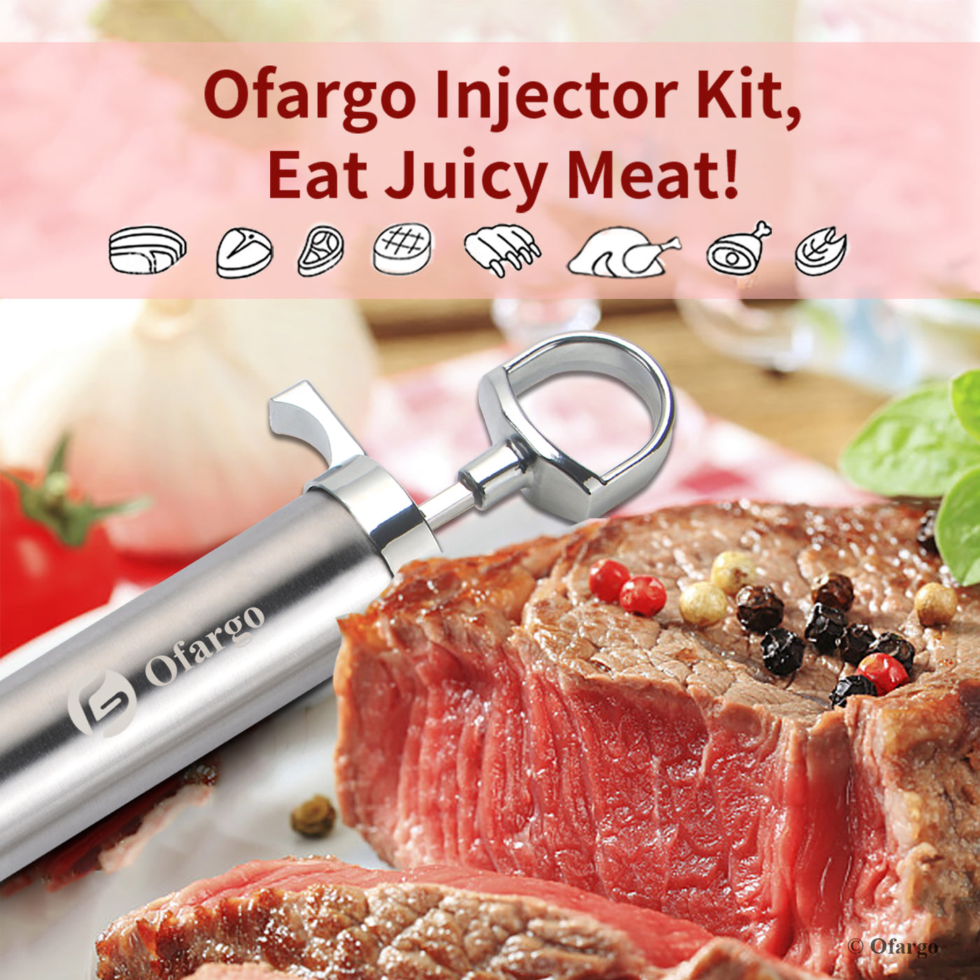 Ofargo Stainless Steel Meat Injector Syringe with 3 Marinade Injector Needles Fo