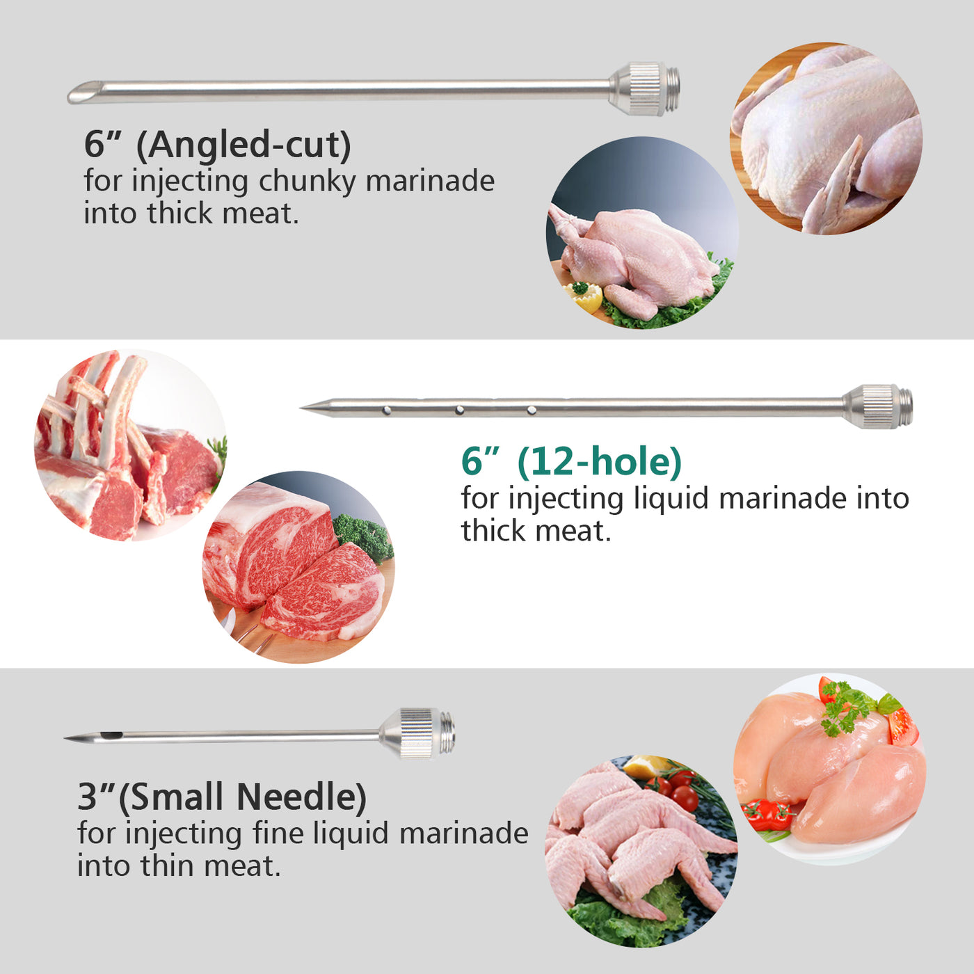 Meat Injector - 3 Needles for Smoking Meats, Beef, Turkey; 2-Oz Marina ...