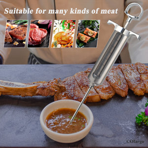Ofargo Meat Injector Kit for Smoker with 3 Marinade Flavor BBQ  Injector Syringe Needles, Injector Marinades for Meats, Turkey, Brisket; 2-oz; Paper and E-Book (PDF) User Manual Included