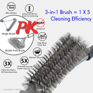 Grill Brush with 3-in-1 Stainless Steel Woven Wire