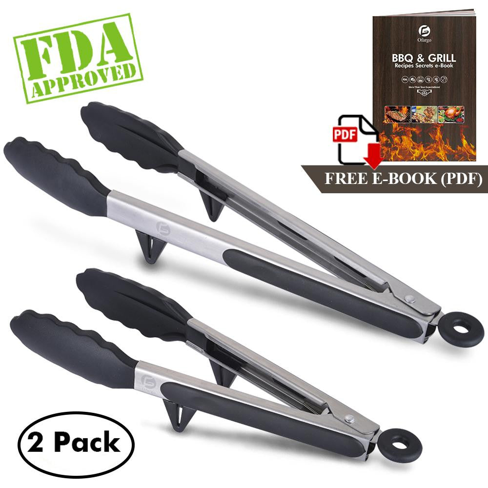 Kitchen Tongs with Silicone Tips, Stainless Steel Locking Tong for BBQ  Grilling