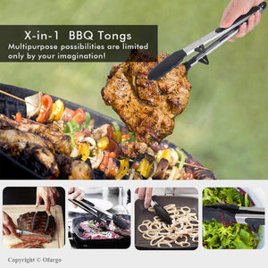 BBQ Tongs with Silicone Tips and Feet, 9"+12", 2 Packs